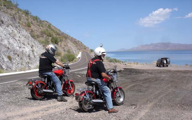 John's photo of Simon and me coming out of the mountains on the Sea of Cortez, just south of Loreto