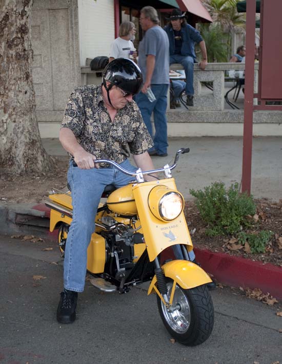 Roger Lamb on his 1959 Cushman Iron Eagle at the Claremont Cruise Night