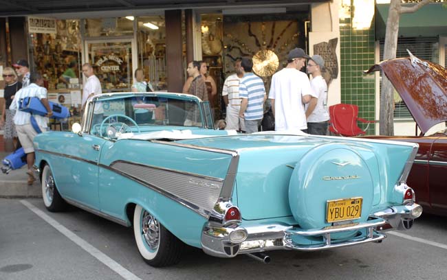 A turquoise '57 Chevy convertible...this would be a perfect match for our Beach Cruiser bike!