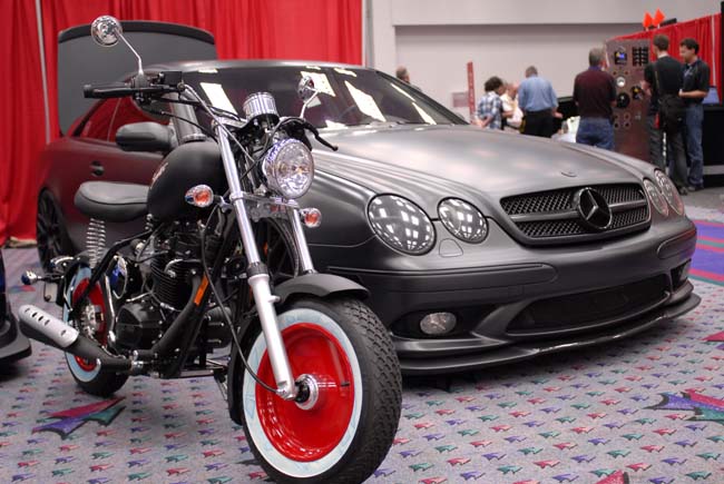 Two classics...a California Scooter, and a 100K Mercedes with a matching paint job