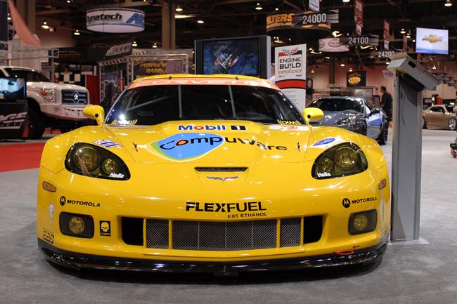 A very brigth yellow racing Corvette