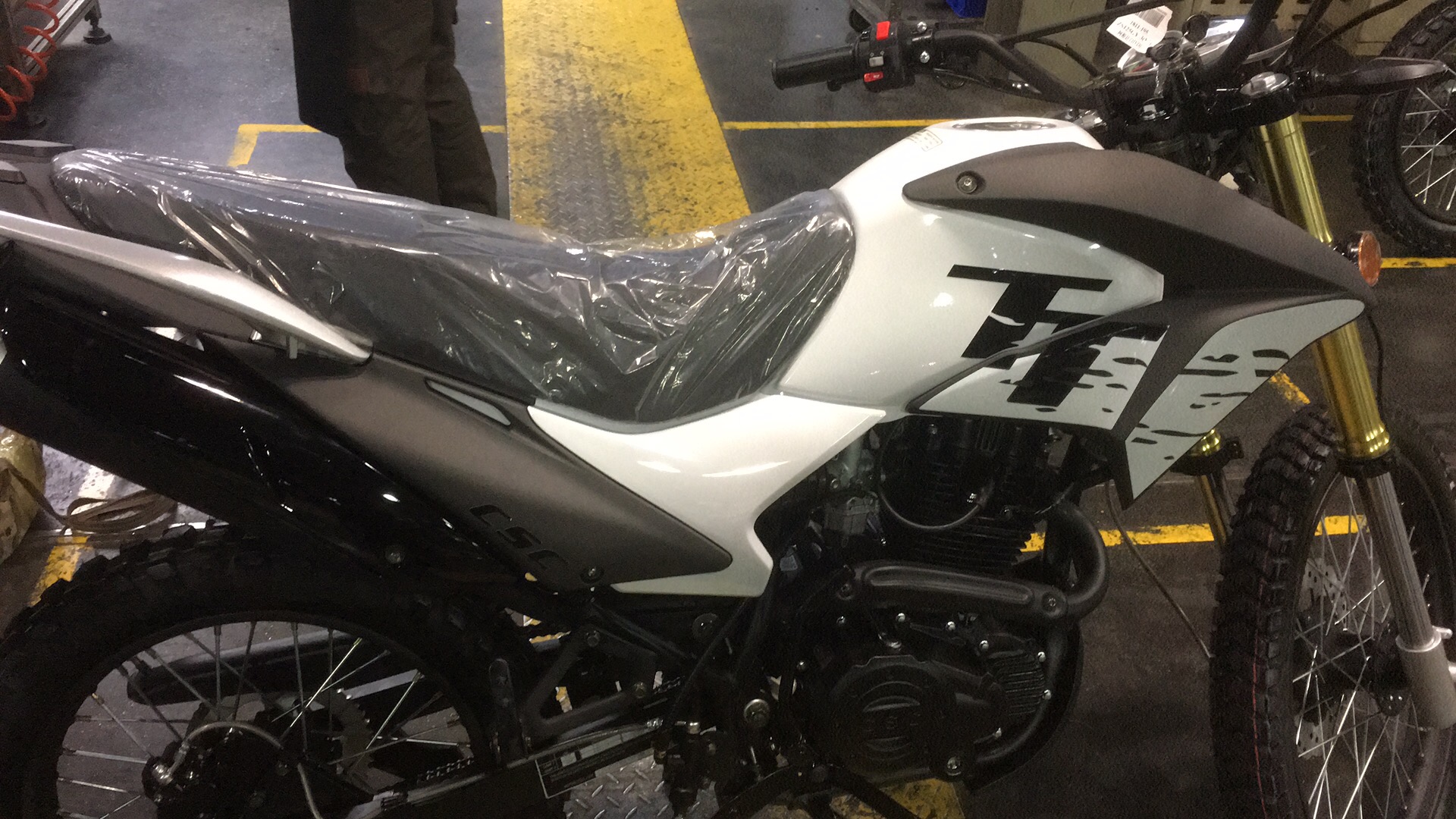 The 2019 TT250 in White with Black graphics.