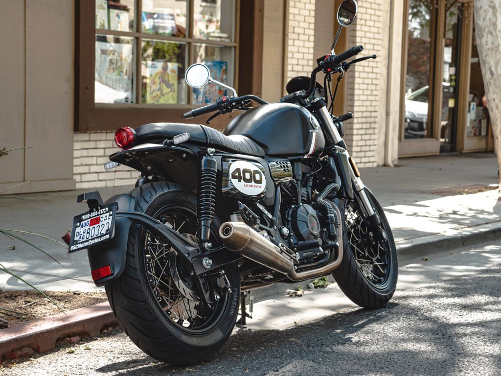 CSC SG400 Cafe Racer from the rear in downtown Claremont, CA.