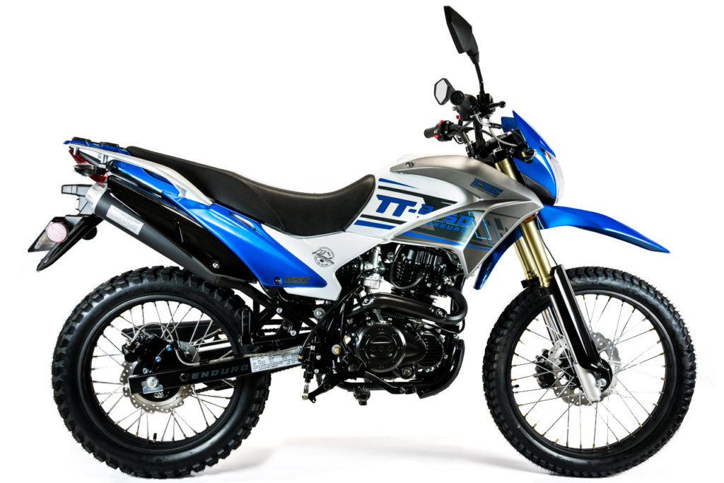 CSC Motorcycles TT250 Enduro Dualsport Motorcycle in blue and white.