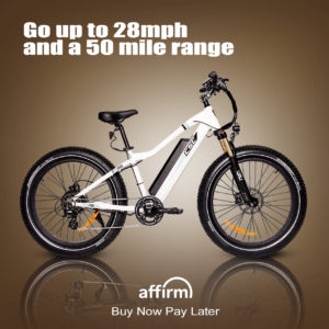 XP750-26 White 750w 26 inch fat tire electric bike. Go up to 28mph and a 50 mile range.