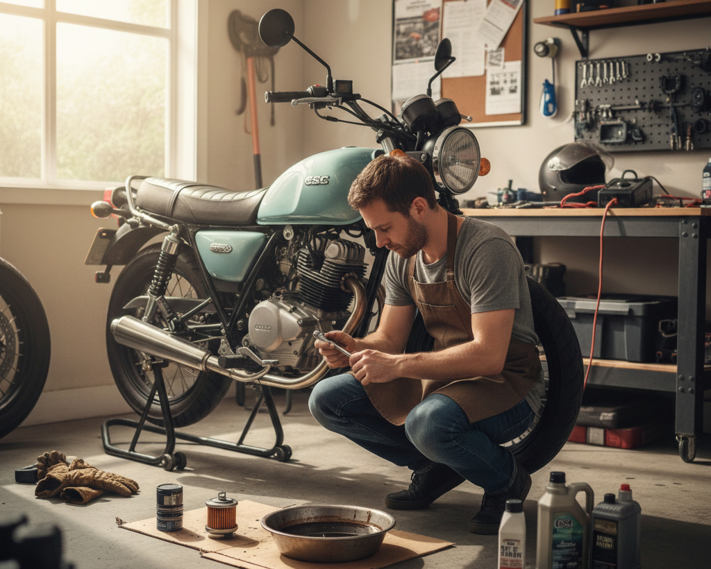 Man working on a motorcycle